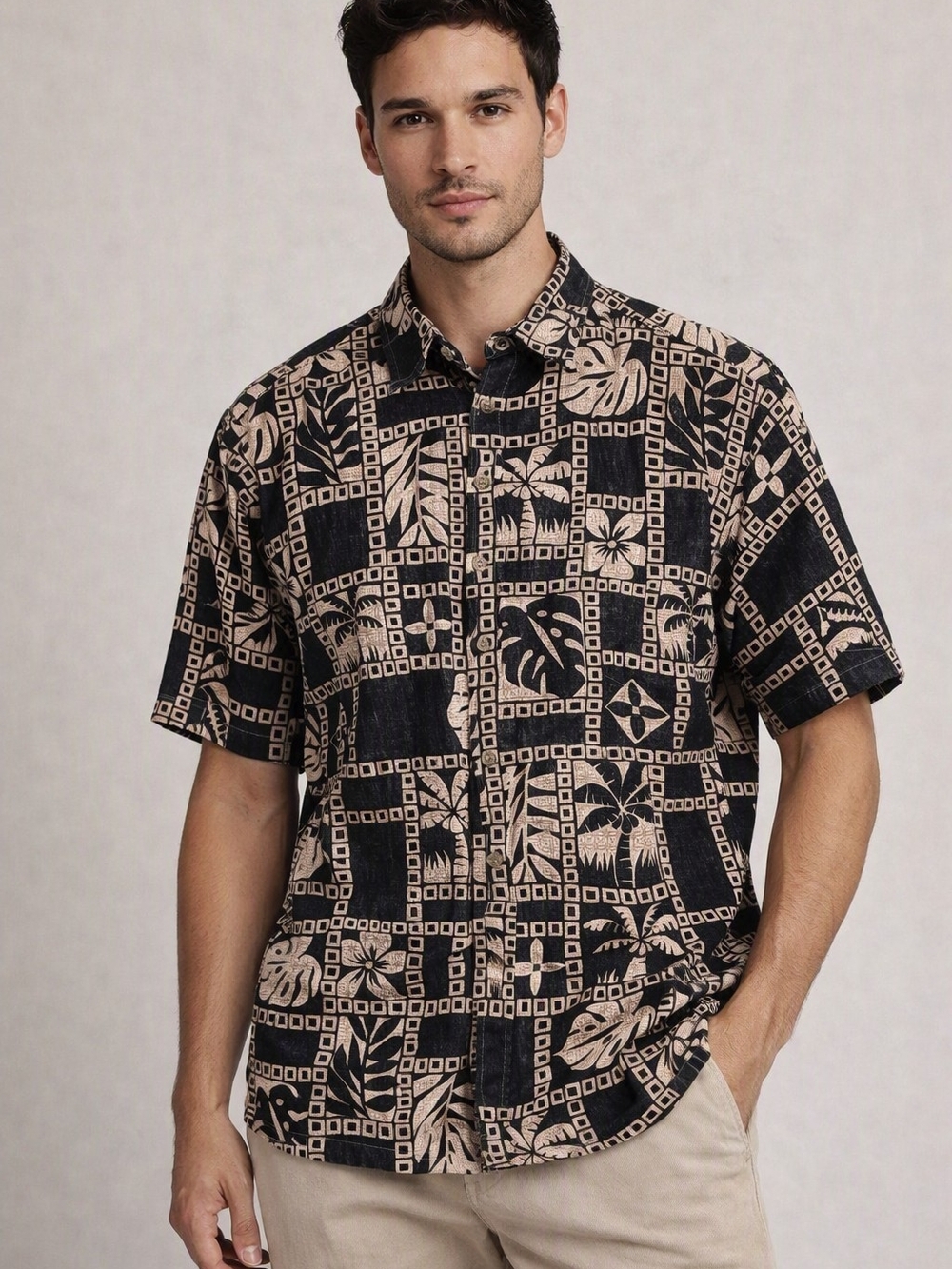 Cooke Street Honolulu Hawaiian Black Peach Tropical Print Shirt Size 2XL Beach